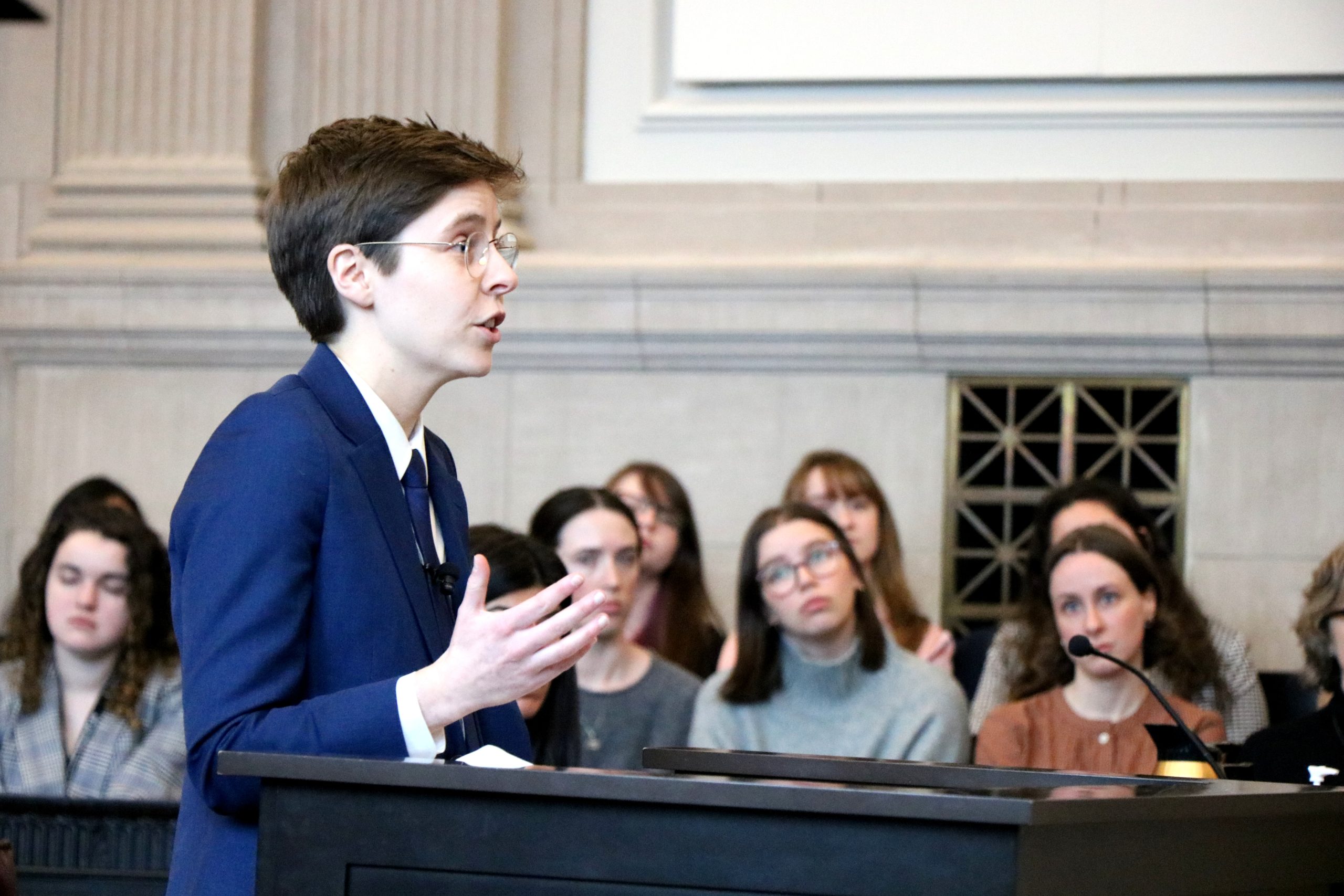 student in court