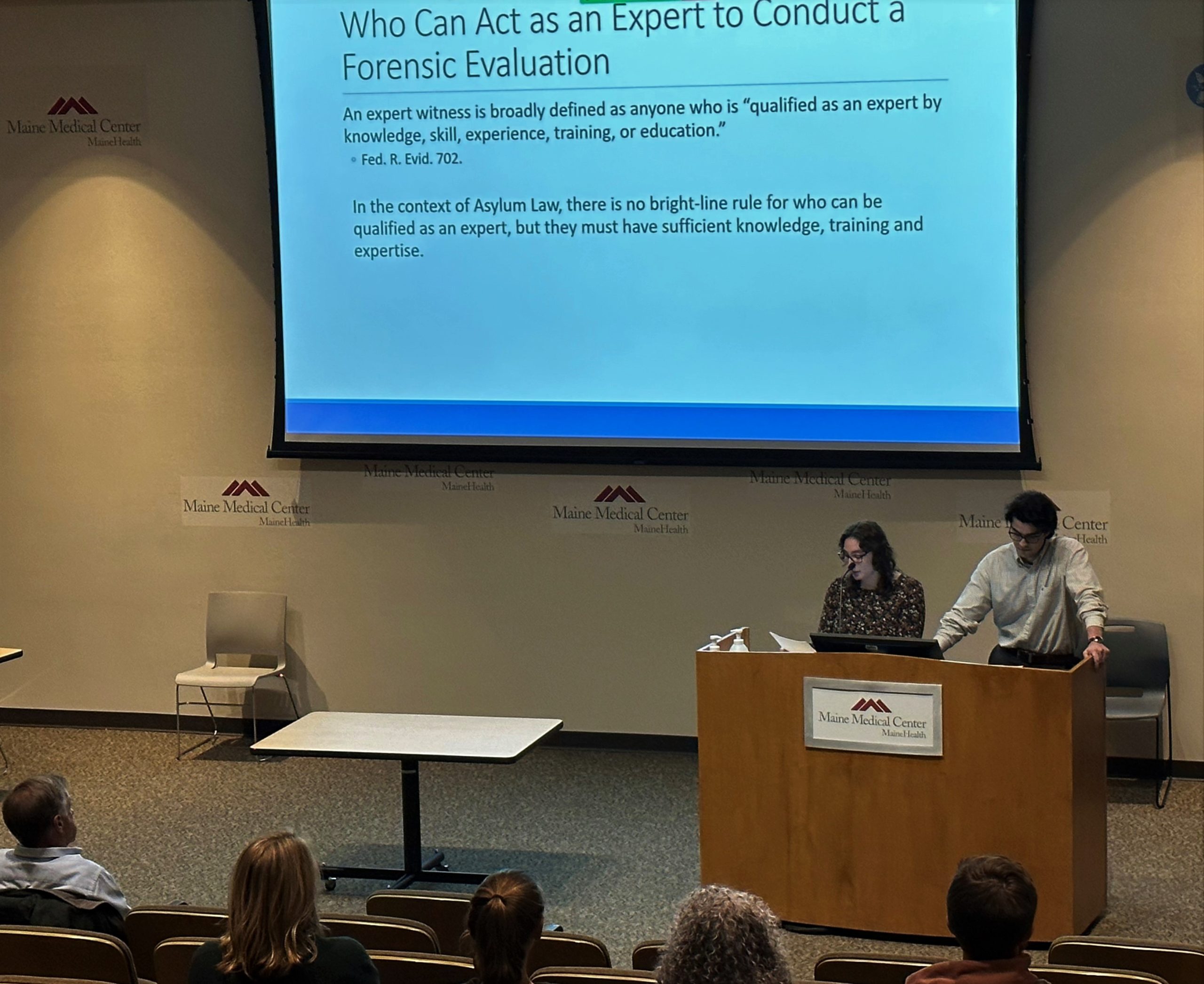 Maine Law student attorneys speak at Maine Medical Center about the